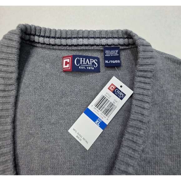 NEW Chaps Cardigan Sweater Mens XL Gray Cotton Knit Embroidered $69 - Picture 7 of 7